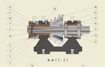 Spindellagerung Halbschnitt l&auml;ngs